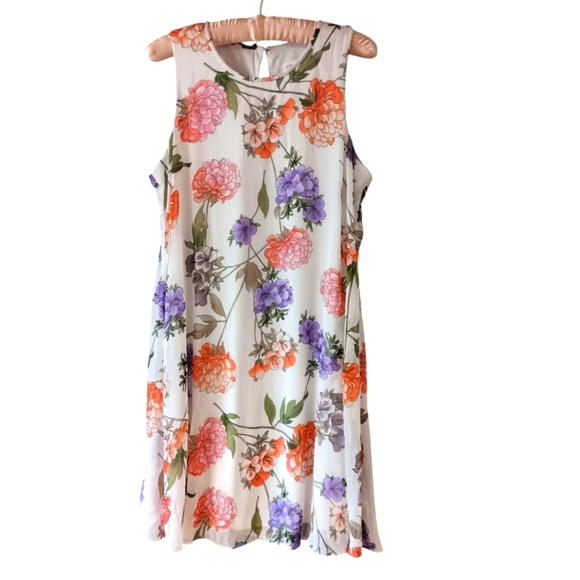 Calvin Klein Floral Dress Size 14 Sleeveless Sheath Chiffon Lined White Pink+ - Picture 3 of 6